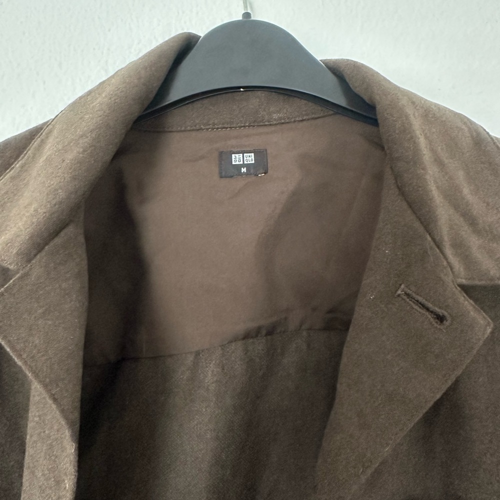 Uniqlo Brown Utility Soft Over Green Brown Long Button Down Jacket Top - Picture 3 of 4